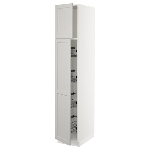 White SEKTION kitchen cabinet with pull-out baskets, modern design, smooth-running, sturdy birch frame.