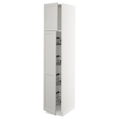 SEKTION High cabinet w door/wire baskets, white/Lerhyttan light gray, 15x24x80 "