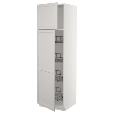SEKTION High cabinet w door/wire baskets, white/Lerhyttan light gray, 24x24x80 "
