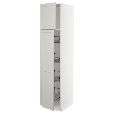 SEKTION High cabinet w door/wire baskets, white/Lerhyttan light gray, 18x24x80 "