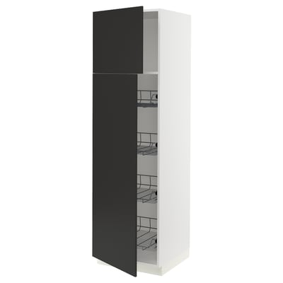 SEKTION High cabinet w door/wire baskets, white/Nickebo matte anthracite, 24x24x80 "