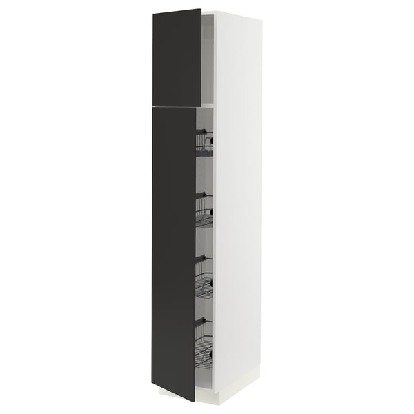 SEKTION High cabinet w door/wire baskets, white/Nickebo matte anthracite, 15x24x80 "