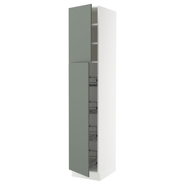 SEKTION High cabinet w door/wire baskets, white/Nickebo matte grey-green, 18x24x90 "