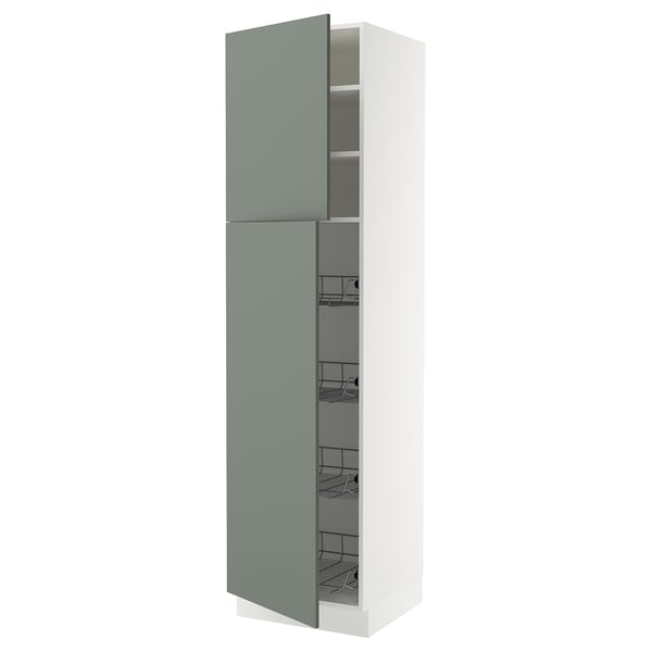 SEKTION High cabinet w door/wire baskets, white/Nickebo matte grey-green, 24x24x90 "