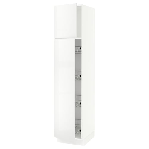 White SEKTION kitchen cabinet with glossy doors and internal baskets.