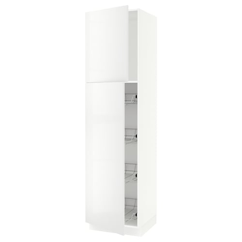 A white SEKTION tall cabinet with high-gloss, modern storage and smooth-running metal baskets.