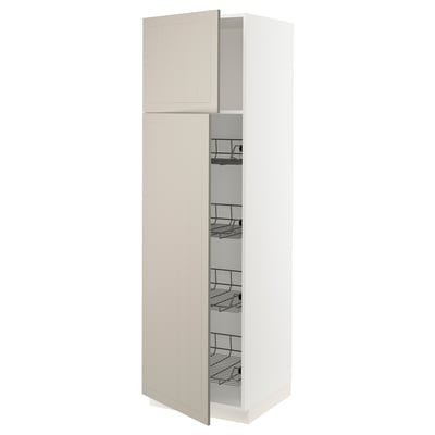 SEKTION High cabinet w door/wire baskets, white/Stensund beige, 24x24x80 "