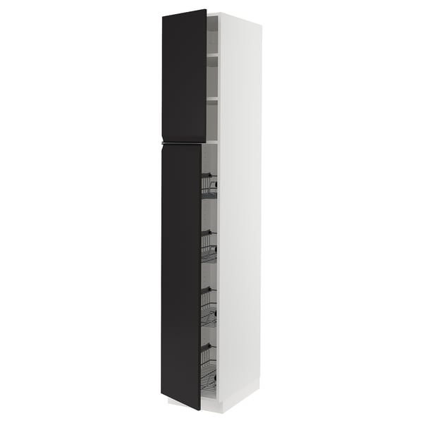 SEKTION High cabinet w door/wire baskets, white/Upplöv matte anthracite, 15x24x90 "