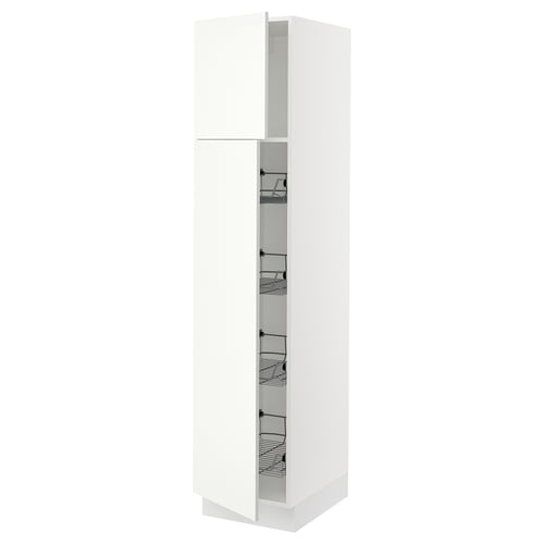 A white ikea SEKTION kitchen cabinet with wire baskets.