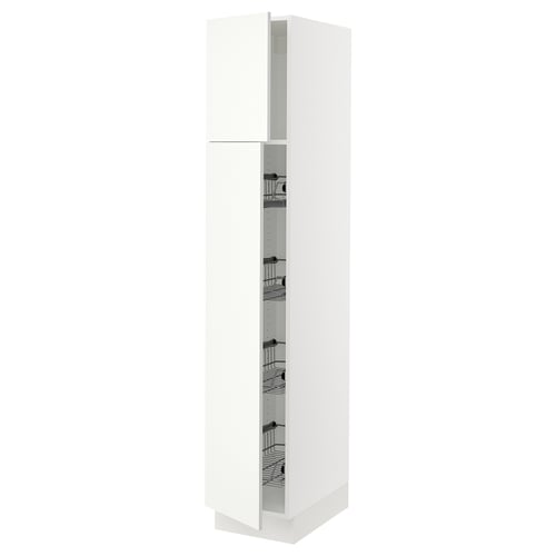 White SEKTION kitchen cabinet with wire baskets, sleek modern design.