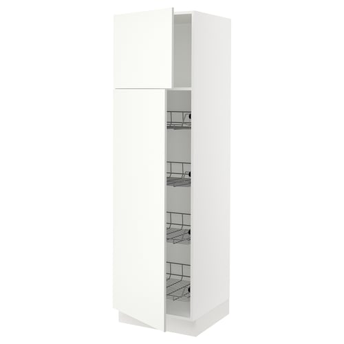 White ikea SEKTION kitchen cabinet, tall with wire baskets.