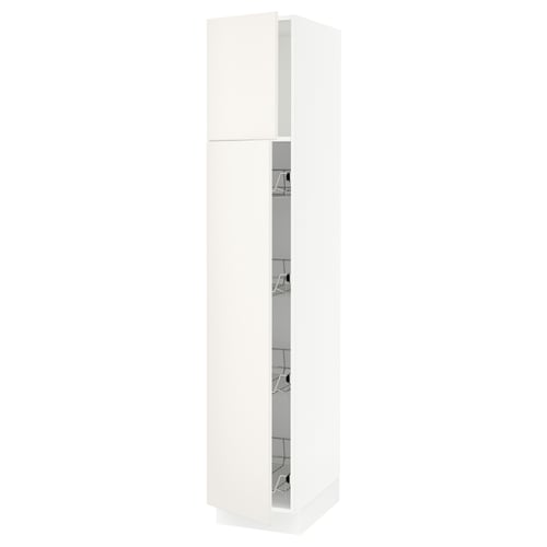 White SEKTION kitchen cabinet with smooth lines and three wire shelves.