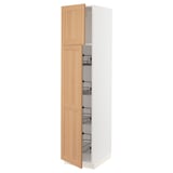 SEKTION High cabinet w door/wire baskets, white/Vedhamn oak, 18x24x80 "