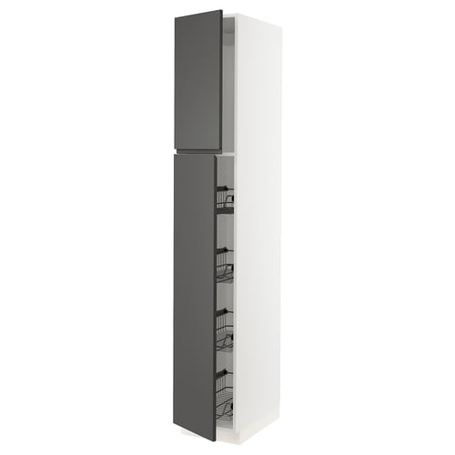 Modern kitchen unit, SEKTION series, grey matte, tall cabinet with shelves.