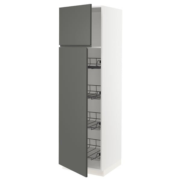 SEKTION High cabinet w door/wire baskets, white/Voxtorp dark gray, 24x24x80 "