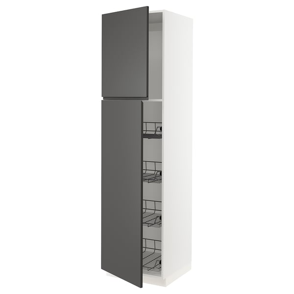 SEKTION High cabinet w door/wire baskets, white/Voxtorp dark gray, 24x24x90 "
