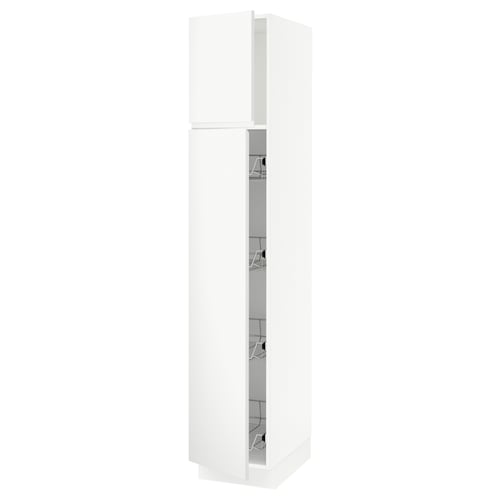 SEKTION kitchen cabinet in white with wire baskets and soft-closing hinges.
