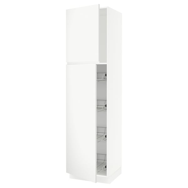 SEKTION High cabinet w door/wire baskets, white/Voxtorp matte white, 24x24x90 "
