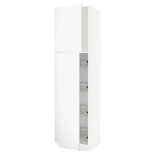 Minimalist white kitchen cabinet, slim rectangular shape, modern design with multiple shelves.