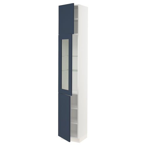 SEKTION kitchen cabinet, white, blue glass doors, adjustable shelves.