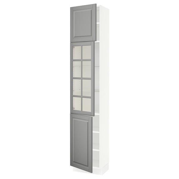 SEKTION High cabinet w glass door/2 doors, white/Bodbyn gray, 18x15x90 "