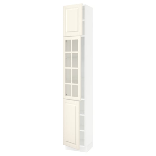 SEKTION: white kitchen cabinet with glass, wood doors, adjustable shelves, gentle-closing doors.