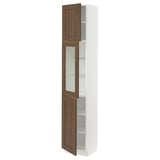 SEKTION High cabinet w glass door/2 doors, white Enköping/brown walnut effect, 15x15x80 "