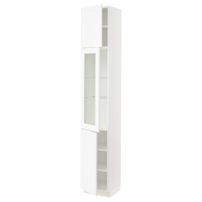 SEKTION High cabinet w glass door/2 doors, white Enköping/white wood effect, 15x15x90 "