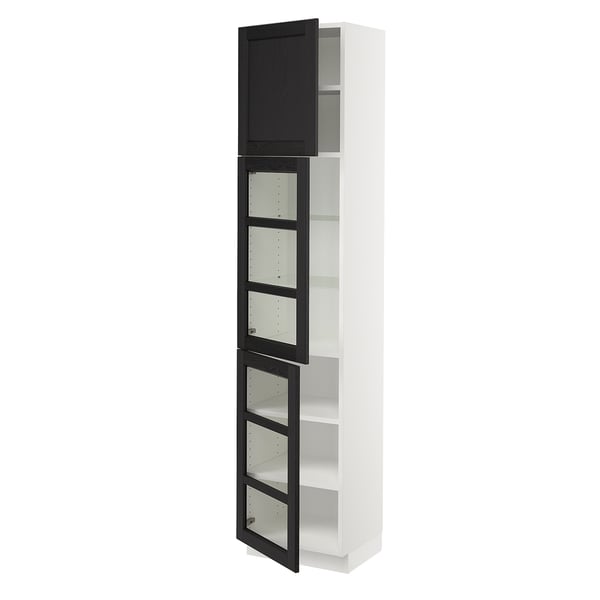 SEKTION High cabinet w glass door/2 doors, white/Lerhyttan black stained, 18x15x80 "