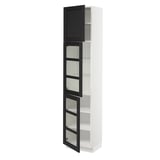 SEKTION High cabinet w glass door/2 doors, white/Lerhyttan black stained, 18x15x80 "
