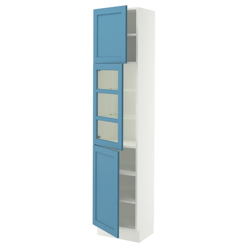 SEKTION High cabinet w glass door/2 doors, white/Lerhyttan blue, 18x15x80 "