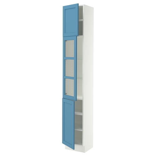 SEKTION High cabinet w glass door/2 doors, white/Lerhyttan blue, 15x15x90 "