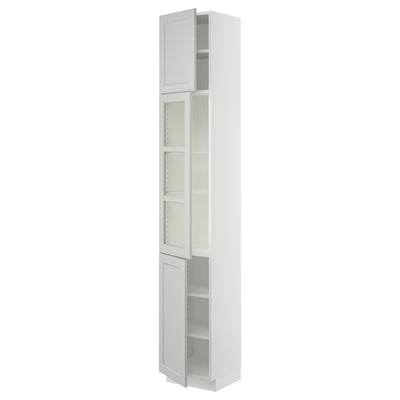 SEKTION High cabinet w glass door/2 doors, white/Lerhyttan light gray, 15x15x90 "