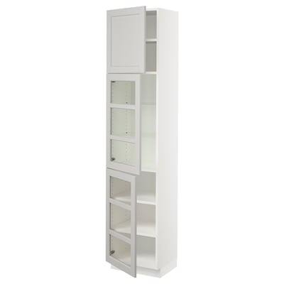 SEKTION High cabinet w glass door/2 doors, white/Lerhyttan light gray, 18x15x80 "