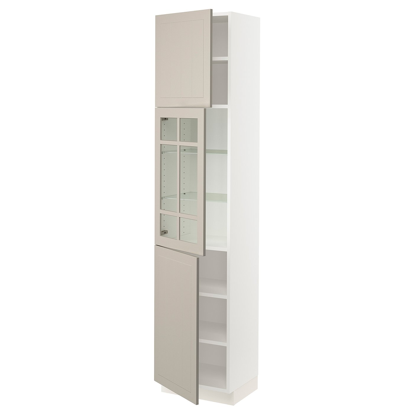 SEKTION high w glass door/2 doors, white/Stensund beige