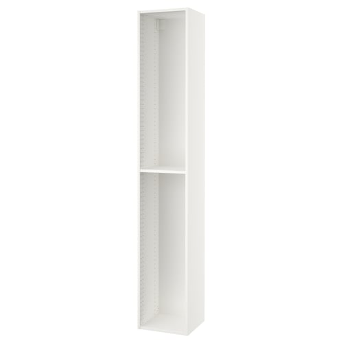 White SEKTION kitchen cabinet, tall and narrow with one shelf, modern design.