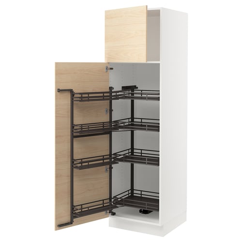 SEKTION kitchen unit in white & light wood, with 3 black pull-out shelves.