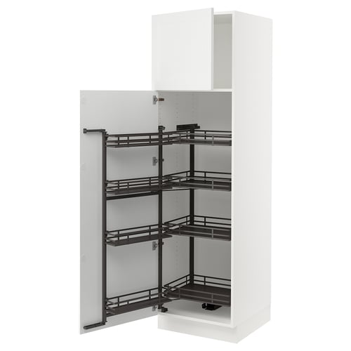 White SEKTION kitchen cabinet with pull-out shelves. Modern design, steel and fibreglass.