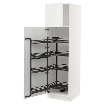 White SEKTION kitchen cabinet with pull-out shelves. Modern design, steel and fibreglass.