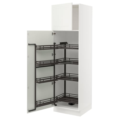 Learn kitchen organization with an ikea SEKTION cabinet in white with pull-out shelves. Modern design, durable materials ensure storage efficiency.