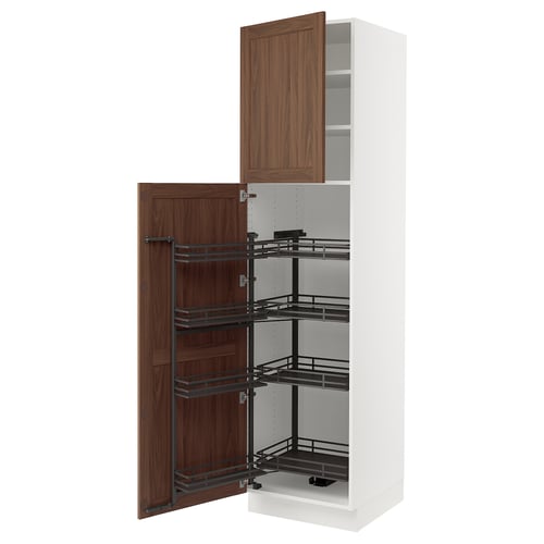 SEKTION kitchen cabinet in white & walnut, pull-out shelves, modern design.