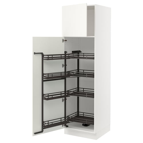 White SEKTION pull-out spice rack, metal shelves.