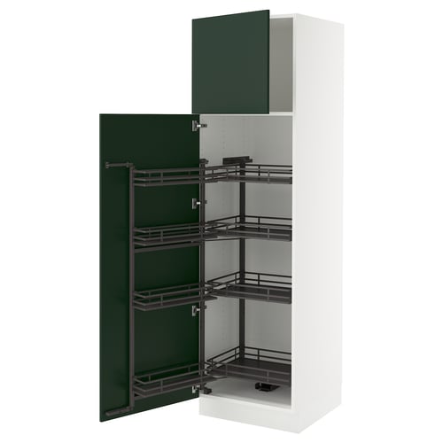 Green SEKTION pull-out cabinet with 3 shelves & white frame.
