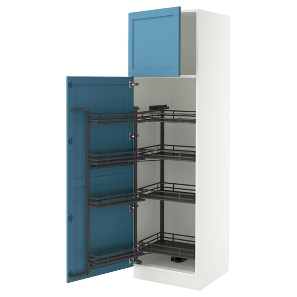 SEKTION High cabinet with pull-out pantry, white/Lerhyttan blue, 24x24x80 "
