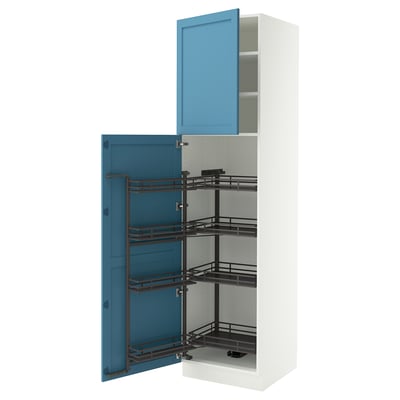 SEKTION High cabinet with pull-out pantry, white/Lerhyttan blue, 24x24x90 "