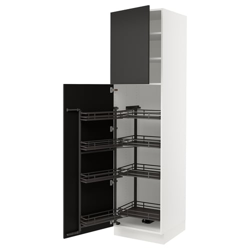 Black and white modern SEKTION kitchen cabinet with pull-out shelves.