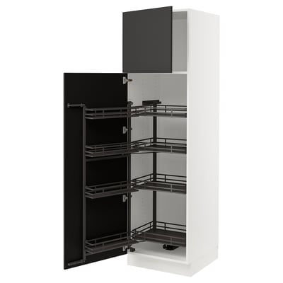 SEKTION High cabinet with pull-out pantry, white/Nickebo matte anthracite, 24x24x80 "