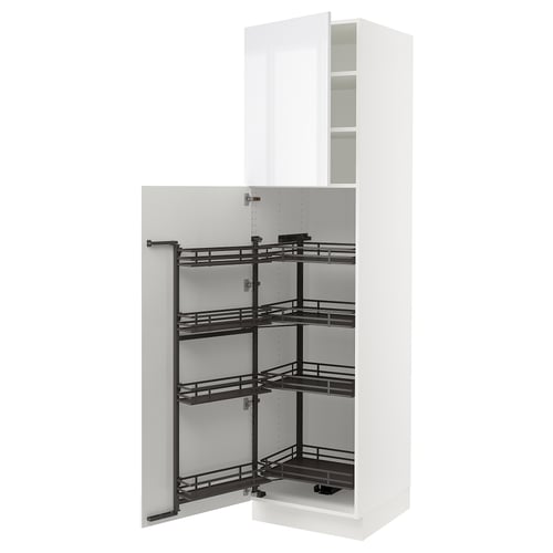 A white SEKTION kitchen cabinet with black pull-out shelves.