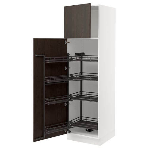 White SEKTION kitchen cabinet with dark brown pull-out shelves.