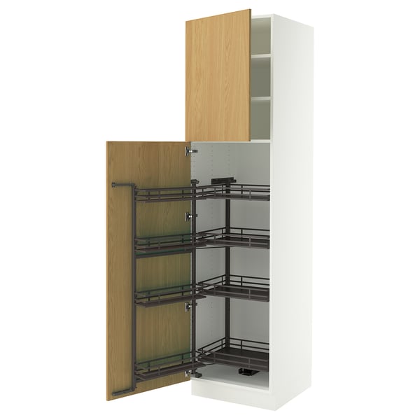 SEKTION High cabinet with pull-out pantry, white/Sinarp oak veneer, 24x24x90 "